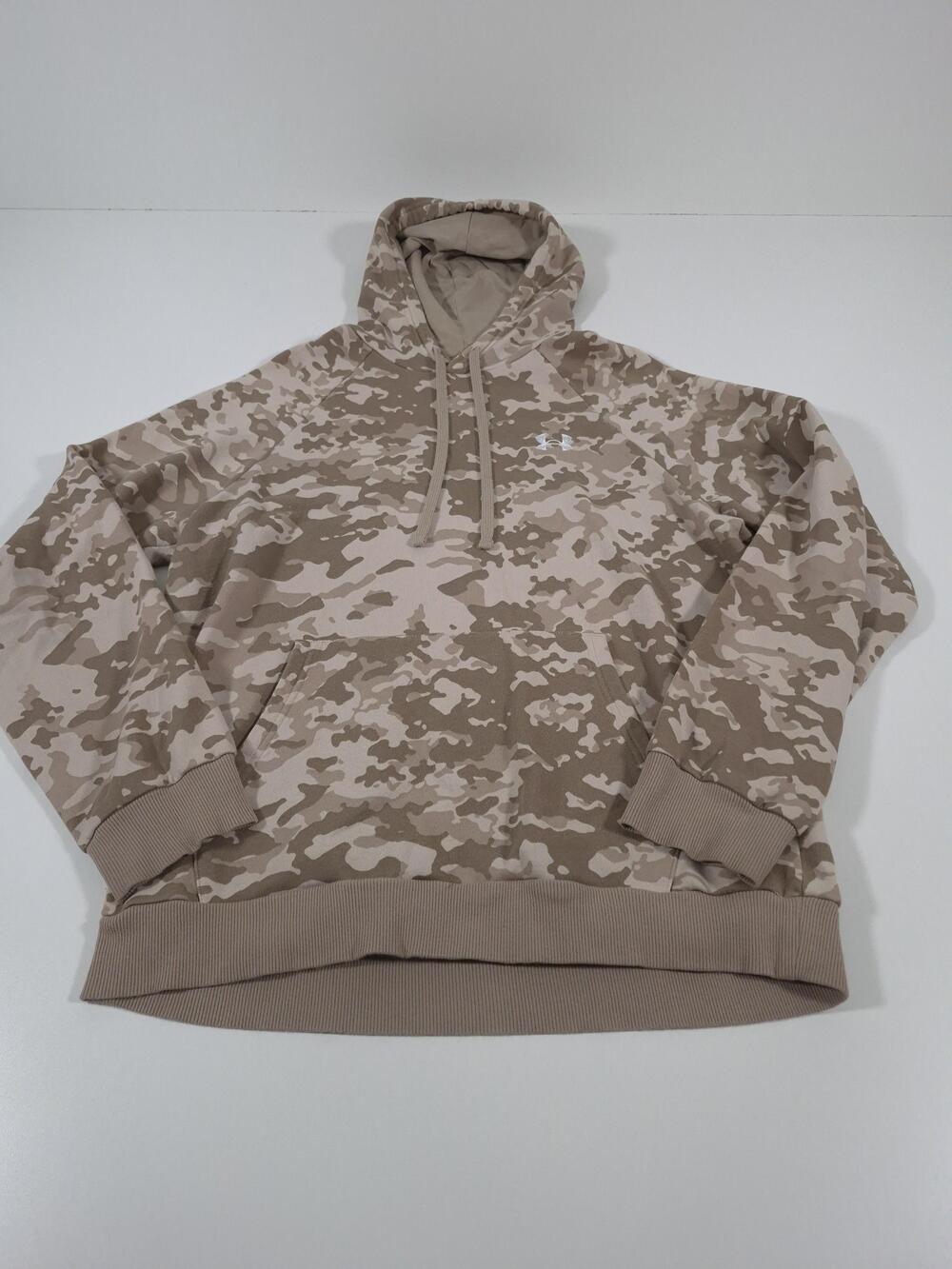Under Armour Hoodie Mens Medium Beige Camo Fleece Pullover Kangaroo Pocket